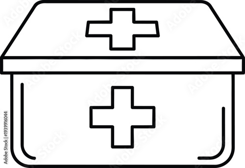 Simple line illustration of a first aid kit with a cross symbol