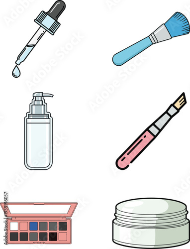 Set of 6 makeup and skincare icons vector