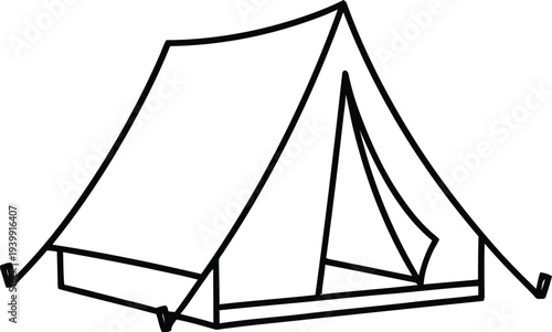 Simple line drawing of a tent with an open door and visible interior