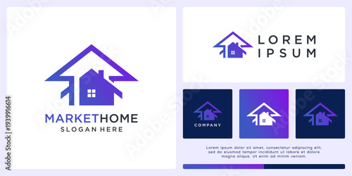 Market home logo design with arrow line
