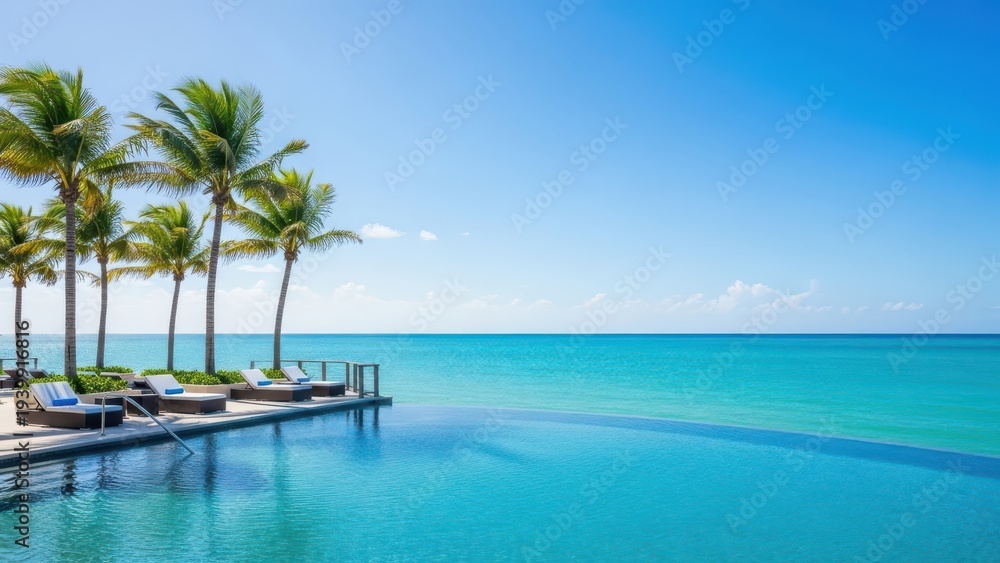 Fototapeta premium Serene tropical poolside with ocean view