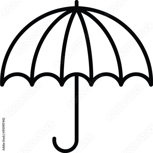 A simple black and white line of an open umbrella line simple
