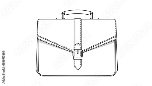 Classic professional business briefcase with a distinct buckle closure and sturdy top handle, depicted in a clean, minimalist line art style.