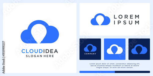 Cloud idea logo design with negative bulb combine