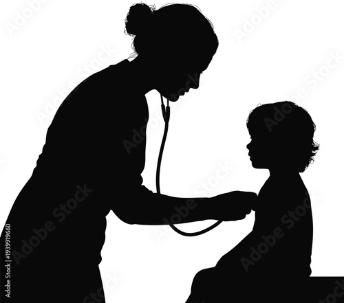 Black and white silhouette of woman comforting child