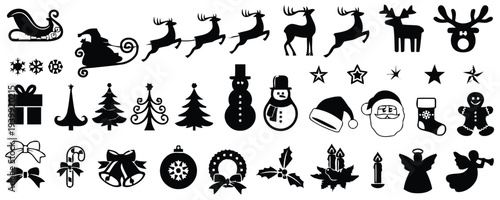 Black silhouette holiday and christmas set reindeer