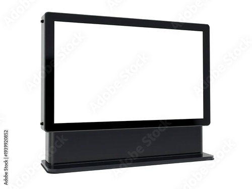 A large blank television screen on a stand