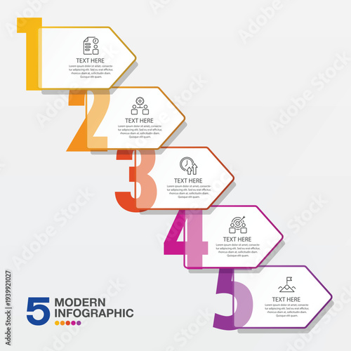 Arrow infographic 5 process and icons.