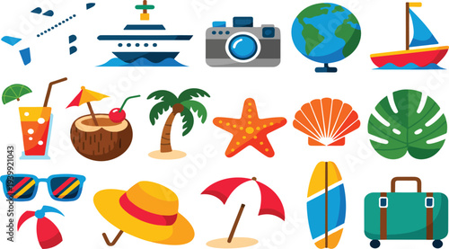 Travel Stickers Illustration Set for Tourism and Summer Vacation with Cartoon Journey and Tour Graphic Elements