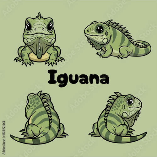 cute iguana mascot four green brown image