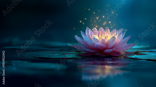 水面に浮かぶ幻想的な蓮の花｜ヒーリング・瞑想・マインドフルネス