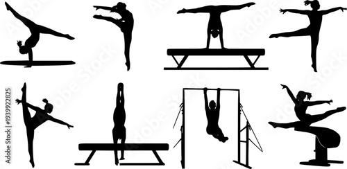 Gymnastics female silhouette vector illustration set
