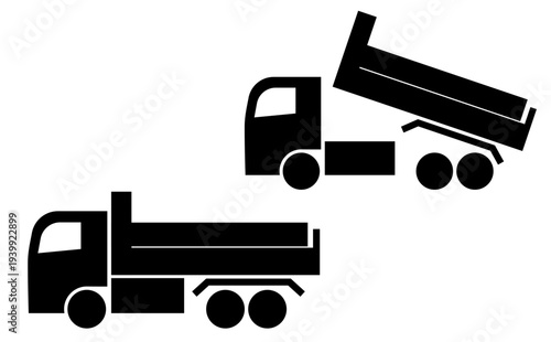 荷台を上げ下げしたダンプカー2種類のシルエットイラスト