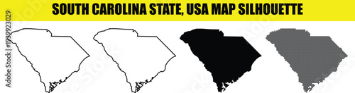 South Carolina state map silhouette blank solid outline dots usa country american federal border geographic region