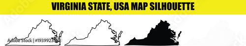 Virginia state usa map silhouette bundle containing outline solid and artistic floating island style shapes on transparency