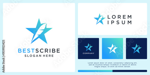 Best scribe logo design template with star and feather