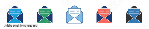 Diverse collection of message envelope icons symbolizing digital and traditional communication, ideal for web design and notification systems