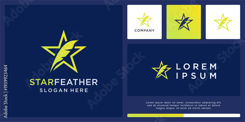 Star feather logo design template