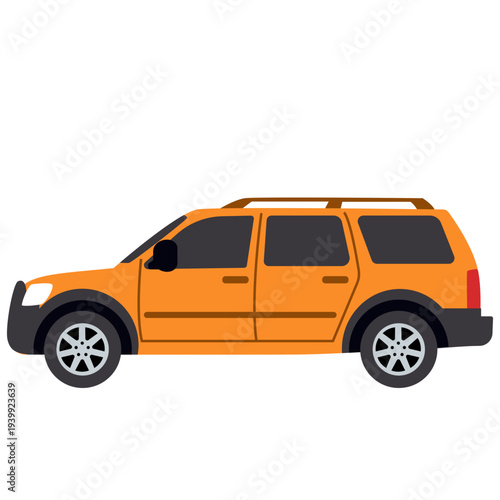 Orange SUV side view ideal for family transport, off-road vehicles, utility vehicles, and vibrant automotive illustrations with flat design style.