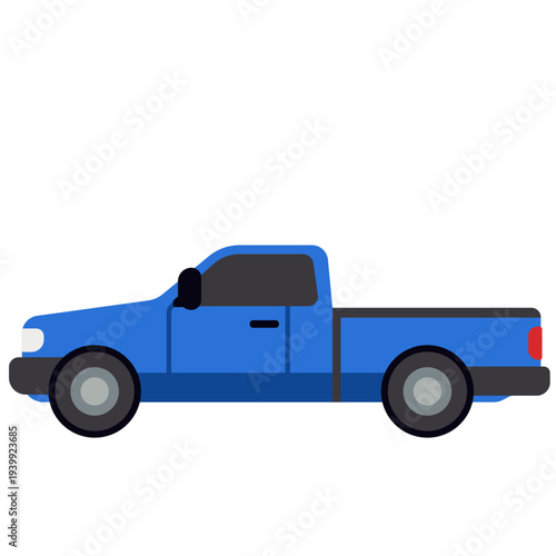 Blue pickup truck ideal for cargo transport, utility vehicles, work vehicles, and rugged transportation with flat design style.