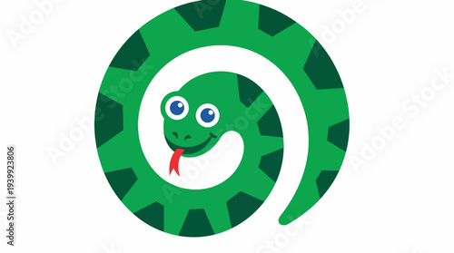 A cartoon green snake with a red tongue curled up in a spiral shape.