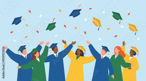 Diverse group of graduates celebrating their academic achievement.