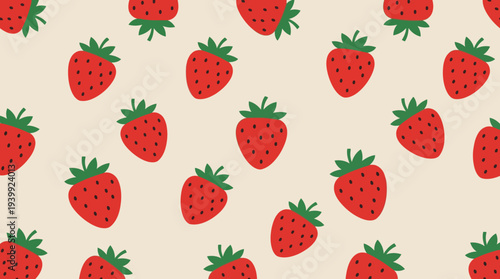 Seamless pattern of red strawberries on a light background.