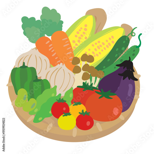 収穫した新鮮野菜の詰め合わせイラスト