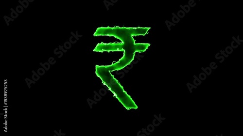 Indian Rupee symbol with fire energy sparks Animation. Finance and Money Symbol On Indian rupee currency.