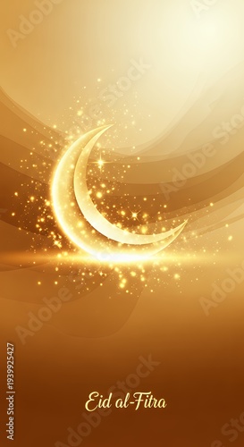 Radiant Golden Eid al-Fitr Design with Shimmering Crescent Moon