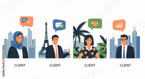 Diverse Business Professionals in Global Communication