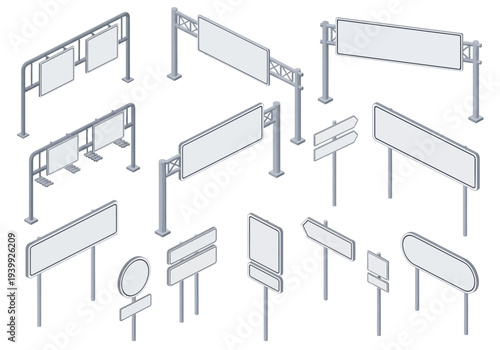 Collection of various billboard templates and signboards displayed from different viewpoints