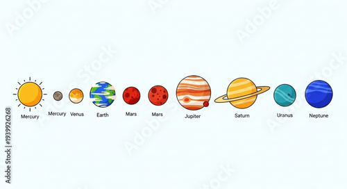 Illustration of the Solar System with Planets and Sun.