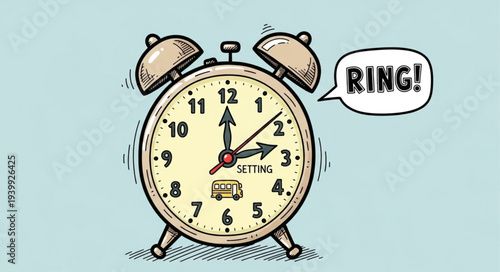 Vintage Alarm Clock with Bells and Hands.