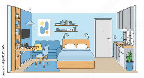 Cozy Studio Apartment with Modern Furniture.