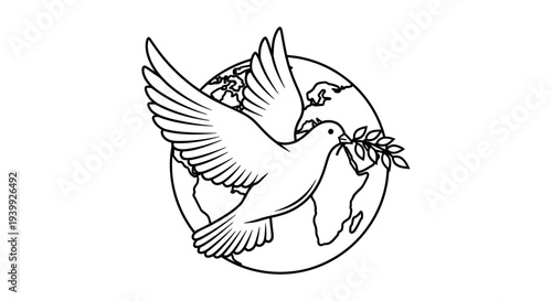Dove Flying Around Globe with Olive Branch.
