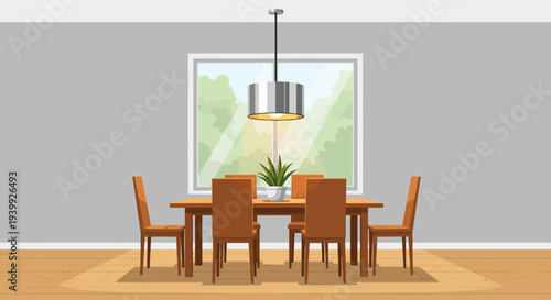 Dining Table with Chairs and Pendant Light.