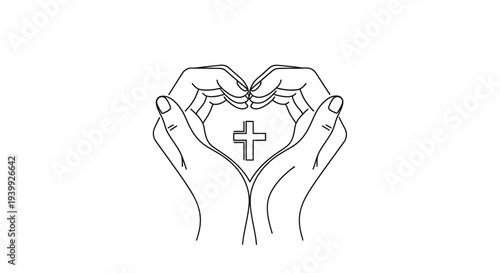 Hands Holding Cross Heart Shape Symbol.