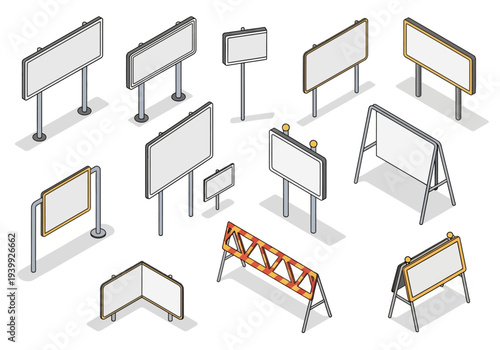 Collection of various blank billboards and display boards showcased from different viewpoints