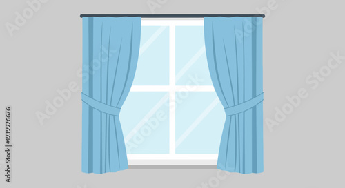 Light Blue Curtains Opened on Window.