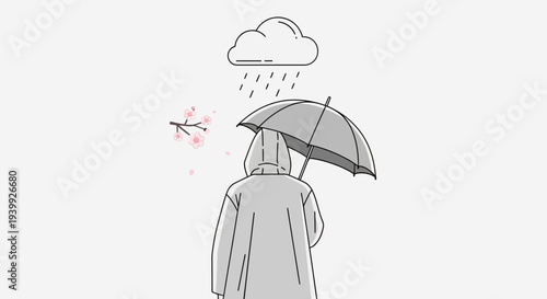 Man with Umbrella in Rainy Weather.