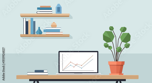 Potted Plant on Desk with Computer.