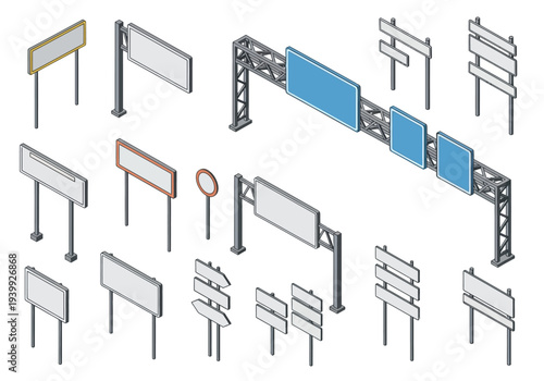 Collection of various billboard templates and outdoor advertising structures displayed from a top view
