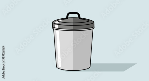 Silver Metal Trash Can with Lid.