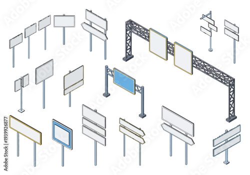 Collection of various blank billboard templates displayed in different styles and arrangements for advertising purposes.