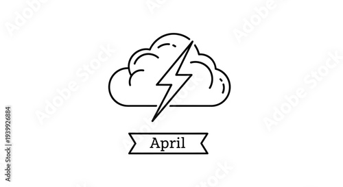 Simple Line Art Cloud with Lightning April.
