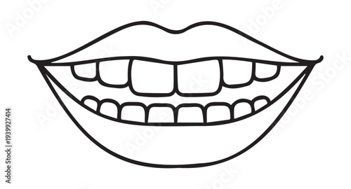 Smiling lips with visible teeth in simple line art style
