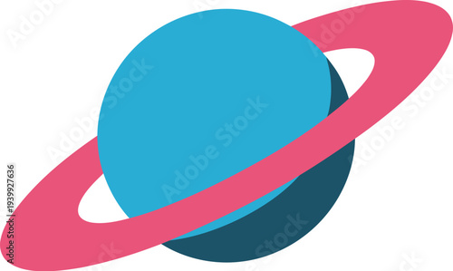 Minimalist planet icon with ring rendered in simple style for technology concept