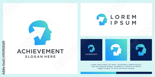 Achievement logo design with abstract head people and negative arrow