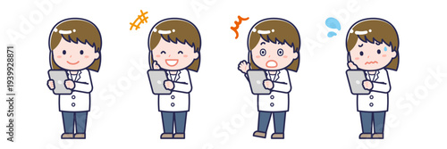 タブレットを使う「薬剤師」の女性